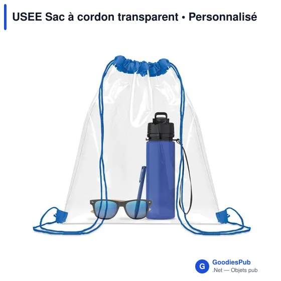Sac à cordon personnalisable USEE pour logo - Transparent - Image 3