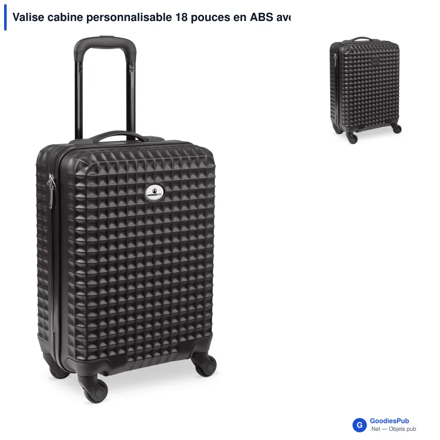 Valise cabine personnalisable 18 pouces en ABS avec logo - Cabine noire - Image 1