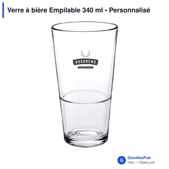 Verre à bière personnalisable 340 ml avec logo - Empilable - Image 1
