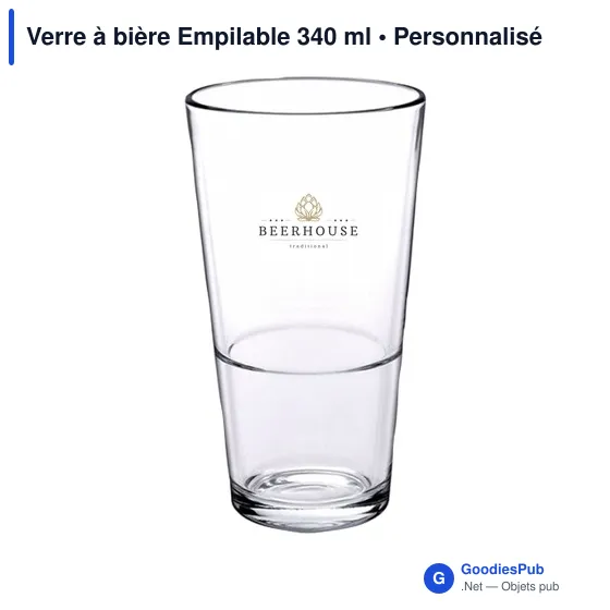 Verre à bière personnalisable 340 ml avec logo - Empilable - Image 2