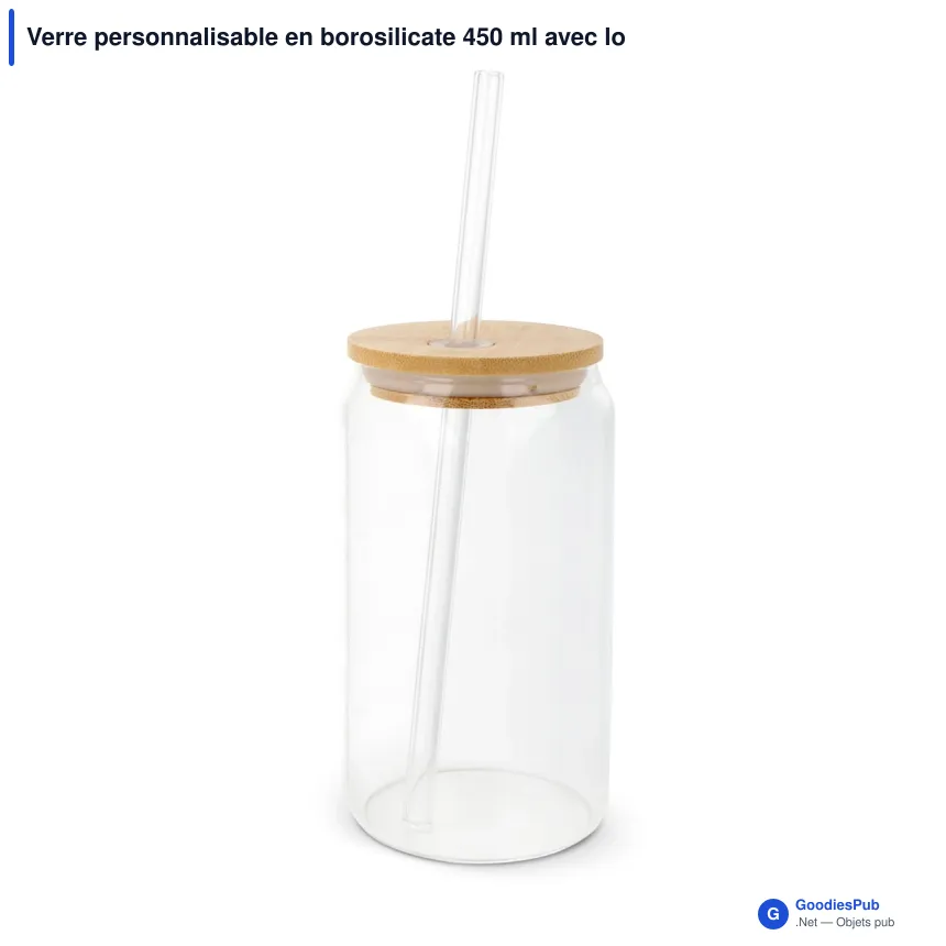 Verre personnalisable en borosilicate 450 ml avec logo - Couvercle bambou - Image 2