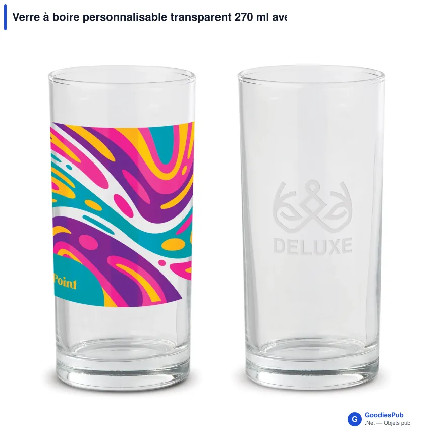 Verre à boire personnalisable transparent 270 ml avec logo - Cuba - Image 1