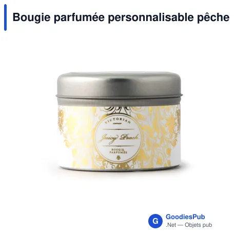 Bougie parfumée personnalisable pêche juteuse en boîte métal avec logo - Victorian