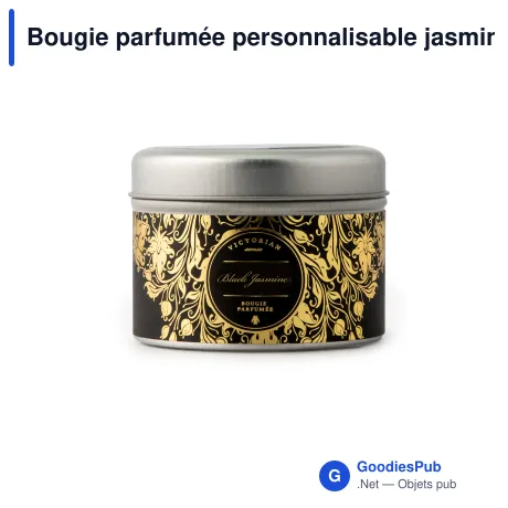 Bougie parfumée personnalisable jasmin noir en boîte métal avec logo - Victorian