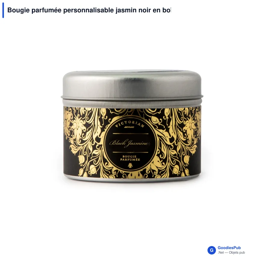 Bougie parfumée personnalisable jasmin noir en boîte métal avec logo - Victorian - Image 2