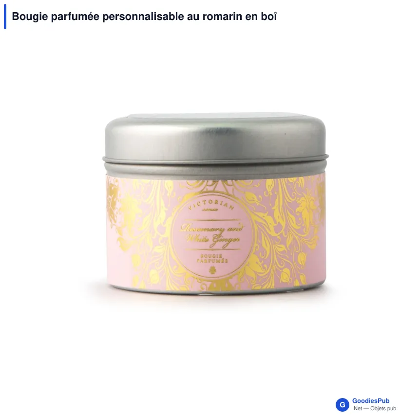 Bougie parfumée personnalisable au romarin en boîte métal avec logo - Victorian - Image 1