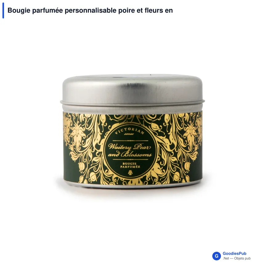 Bougie parfumée personnalisable poire et fleurs en boîte métal avec logo - Victorian - Image 2