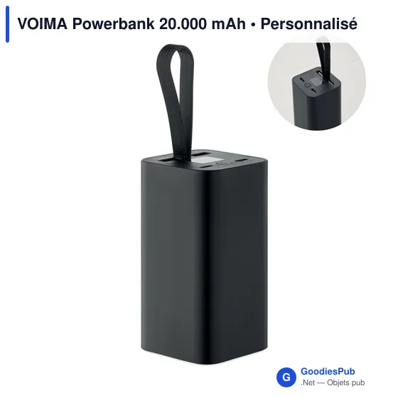 Powerbank personnalisable VOIMA 20.000 mAh avec logo - Image 1