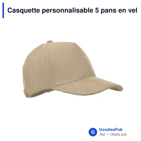 Casquette personnalisable 5 pans en velours avec logo - WALE