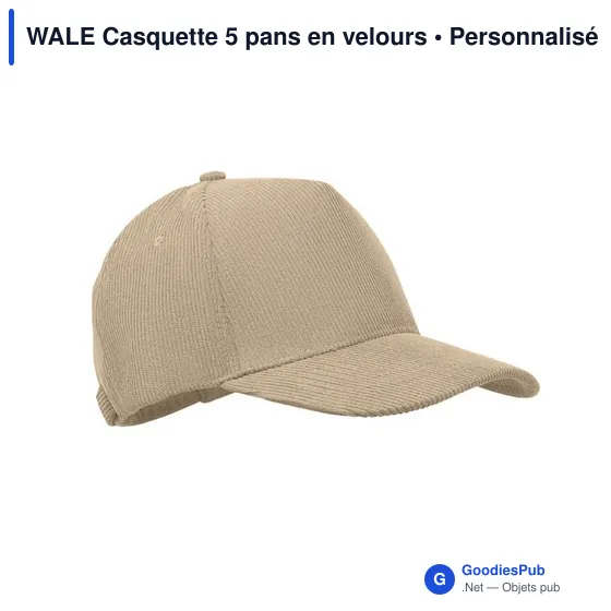 Casquette personnalisable 5 pans en velours avec logo - WALE - Image 1