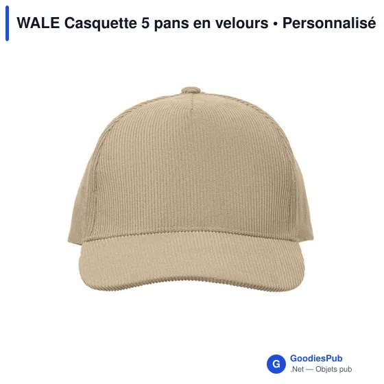 Casquette personnalisable 5 pans en velours avec logo - WALE - Image 2