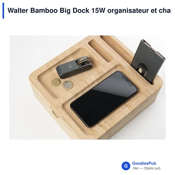 Organiseur de bureau personnalisable Walter Bamboo Big Dock 15W avec logo - Image 2