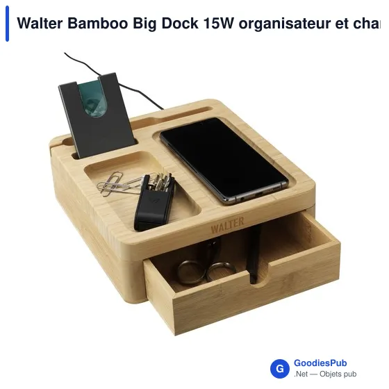 Organiseur de bureau personnalisable Walter Bamboo Big Dock 15W avec logo - Image 3