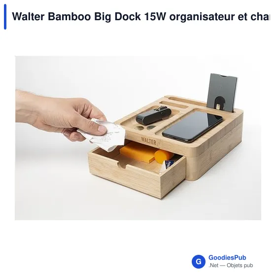 Organiseur de bureau personnalisable Walter Bamboo Big Dock 15W avec logo - Image 5
