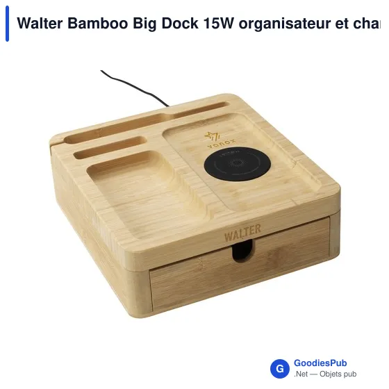 Organiseur de bureau personnalisable Walter Bamboo Big Dock 15W avec logo - Image 6
