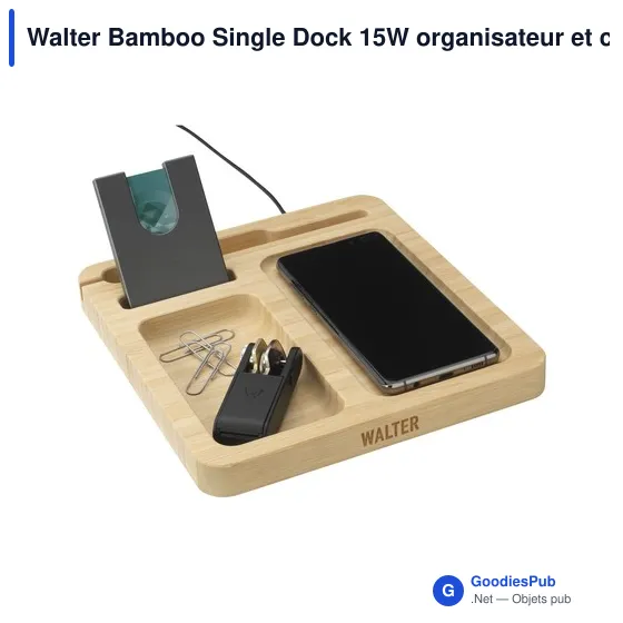 Organiseur de bureau personnalisable et chargeur sans fil 15W - Walteravec logo - Image 3