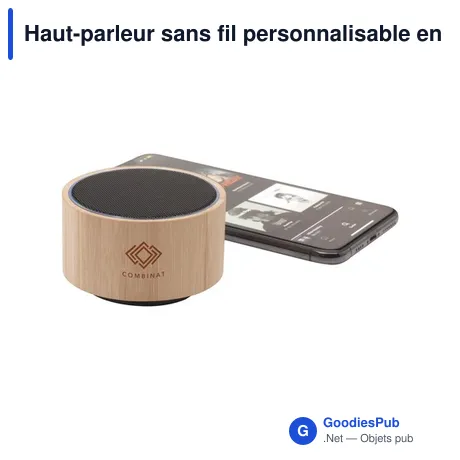 Haut-parleur sans fil personnalisable en bambou avec logo