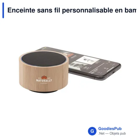 Enceinte sans fil personnalisable en bambou avec logo - Wave Bamboo