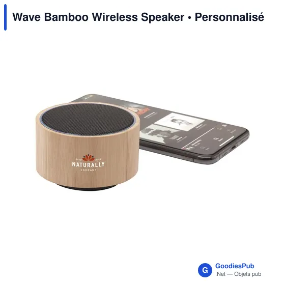 Enceinte sans fil personnalisable en bambou avec logo - Wave Bamboo - Image 1