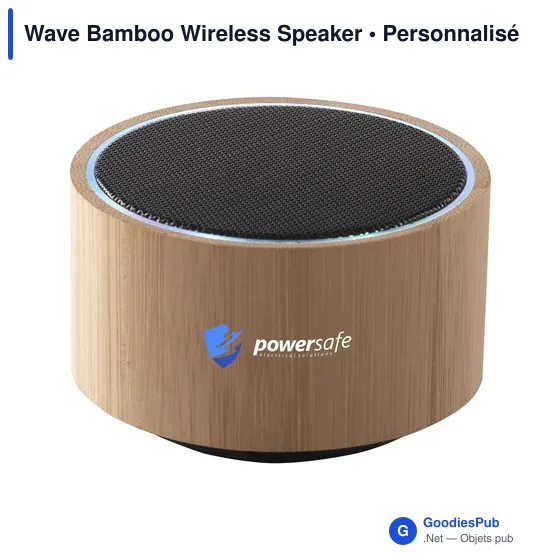 Enceinte sans fil personnalisable en bambou avec logo - Wave Bamboo - Image 2