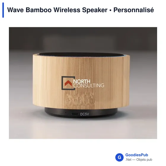 Enceinte sans fil personnalisable en bambou avec logo - Wave Bamboo - Image 6