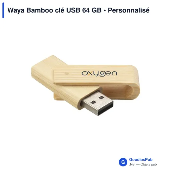 Clé USB personnalisable Waya Bamboo 64 Go avec logo - Image 3