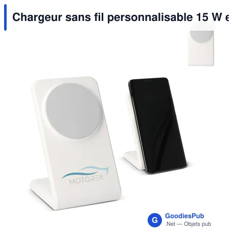 Chargeur sans fil personnalisable 15 W en R-ABS avec logo - Support blanc