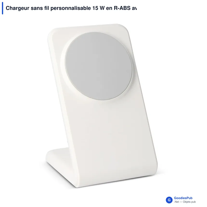 Chargeur sans fil personnalisable 15 W en R-ABS avec logo - Support blanc - Image 2