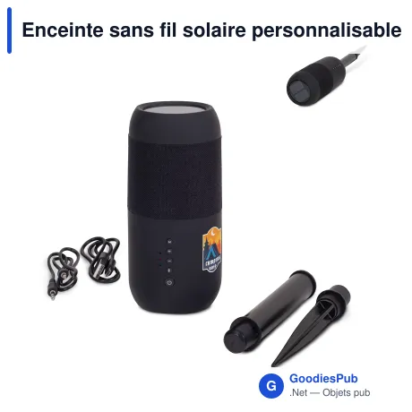 Enceinte sans fil solaire personnalisable avec lampe torche 2 x 5 W avec logo - IPX6