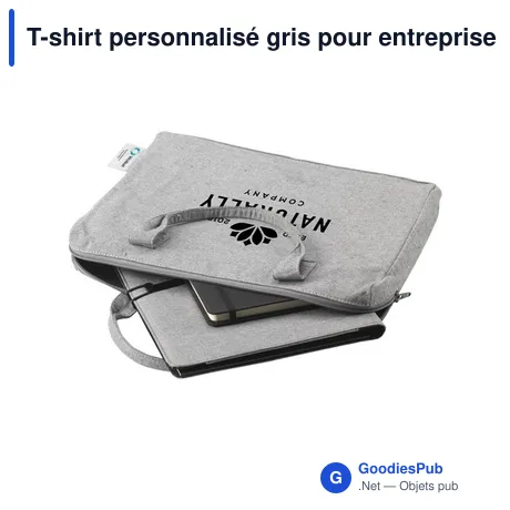 T-shirt personnalisé gris pour entreprise avec marquage logo
