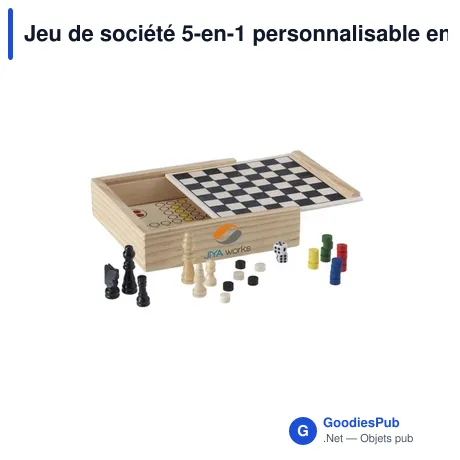 Jeu de société 5-en-1 personnalisable en bois avec logo