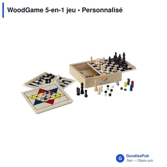 Jeu de société 5-en-1 personnalisable en bois avec logo - Image 4