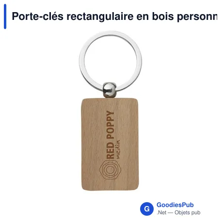 Porte-clés rectangulaire en bois personnalisable avec logo - WoodKey