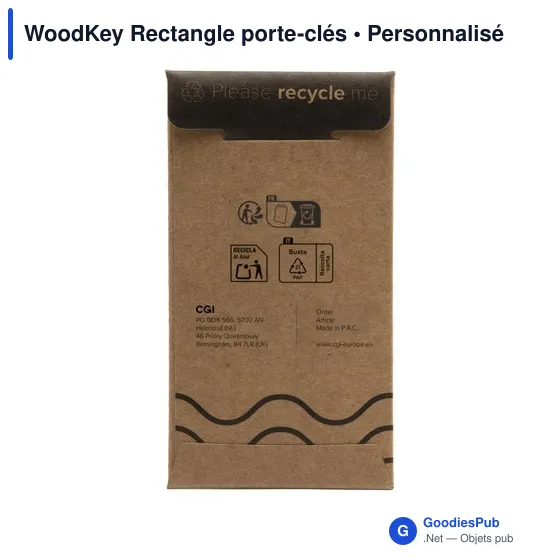 Porte-clés rectangulaire en bois personnalisable avec logo - WoodKey - Image 2