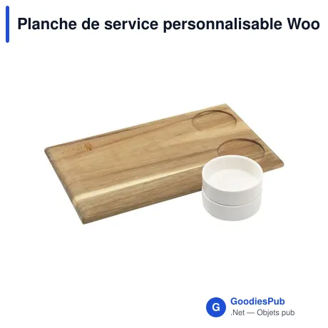 Planche de service personnalisable Wooosh avec logo et bols en porcelaine