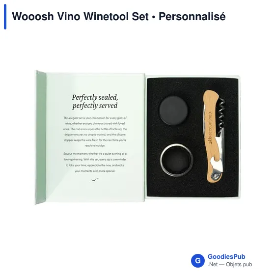 Coffret d'accessoires à vin personnalisable avec logo - Wooosh Vino Winetool Set - Image 2
