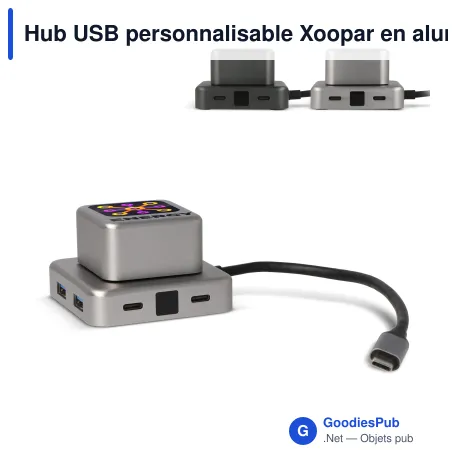 Hub USB personnalisable Xoopar en aluminium recyclé avec logo - Cubbi Hub