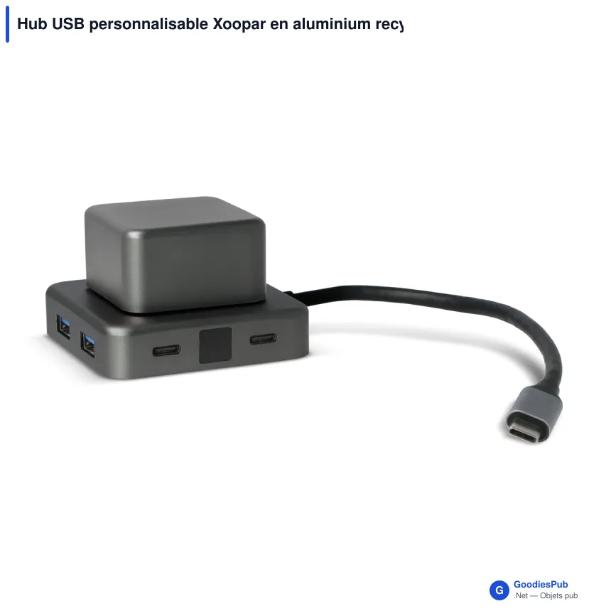 Hub USB personnalisable Xoopar en aluminium recyclé avec logo - Cubbi Hub - Image 3